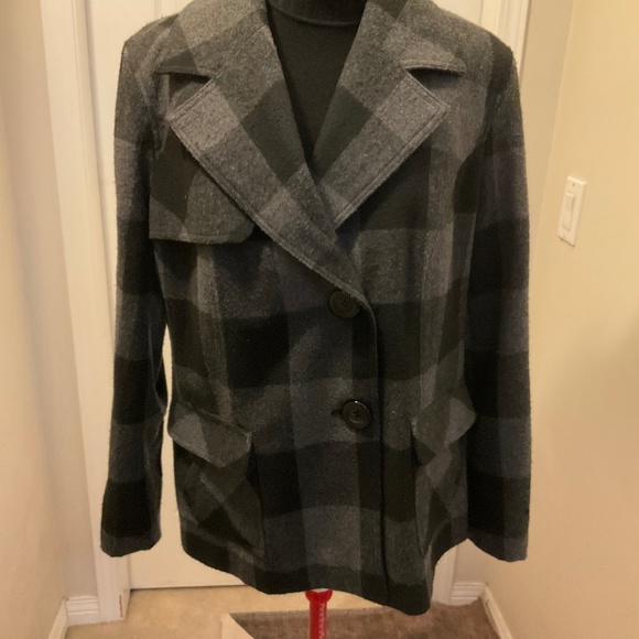 Kensie dark grey and black plaid pea coat - Picture 1 of 6